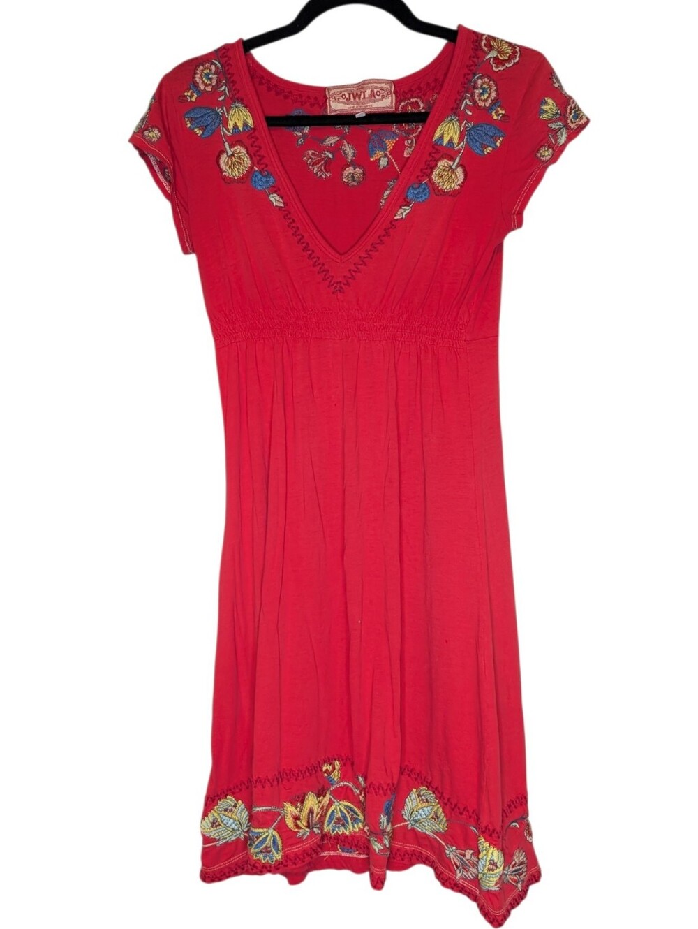 JWLA Johnny Was Red Embroidered Floral Boho Dress Size S